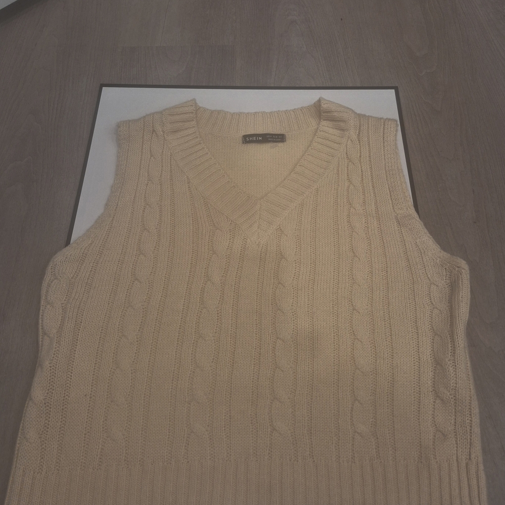 SHEIN Women's V-Neck Beige Sweater Vest